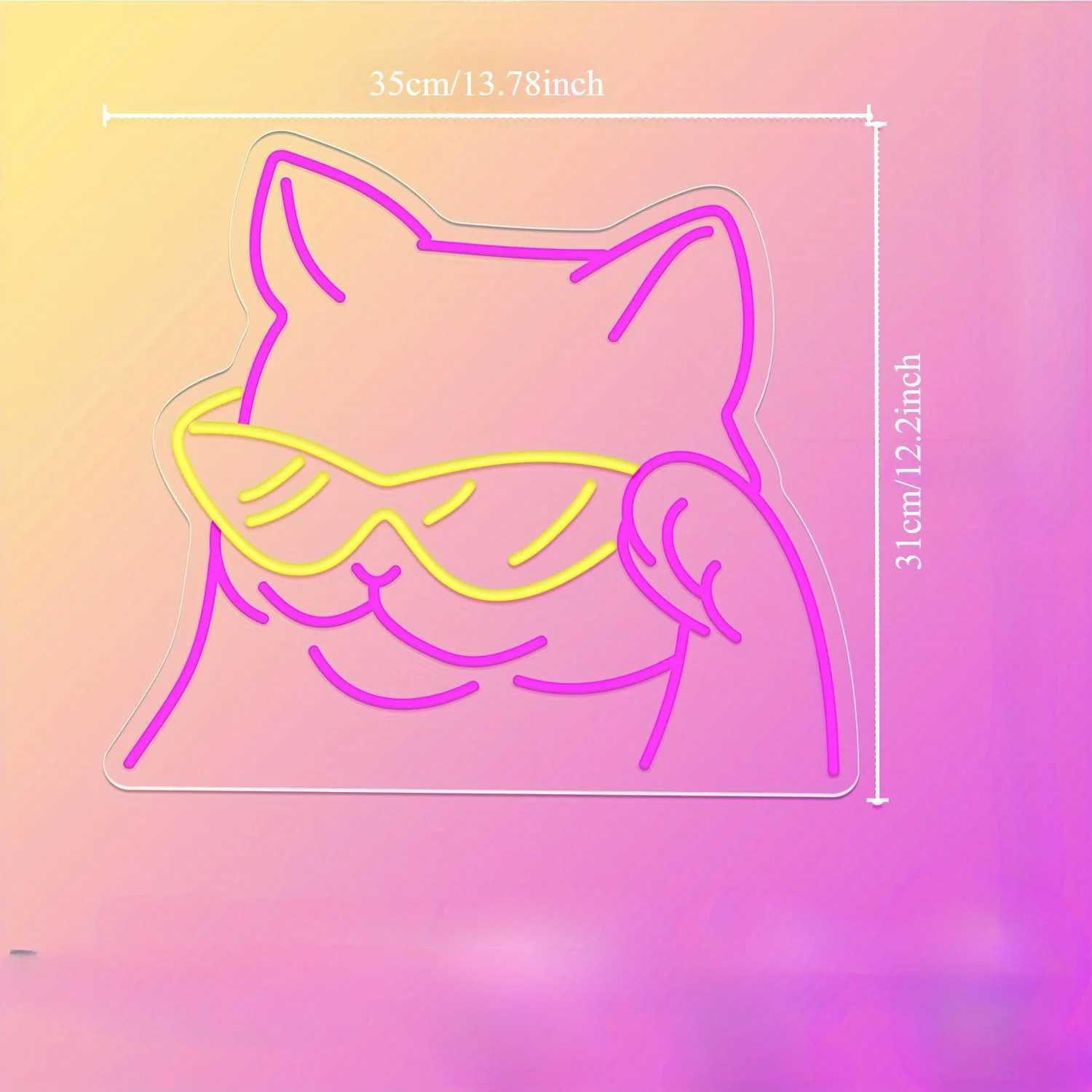 Sunglasses Cat Neon Sign Dimmable LED Light USB Power Supply Switch Suitable for Bar Bedroom Game Room Decoration Friends Gift XJ250626