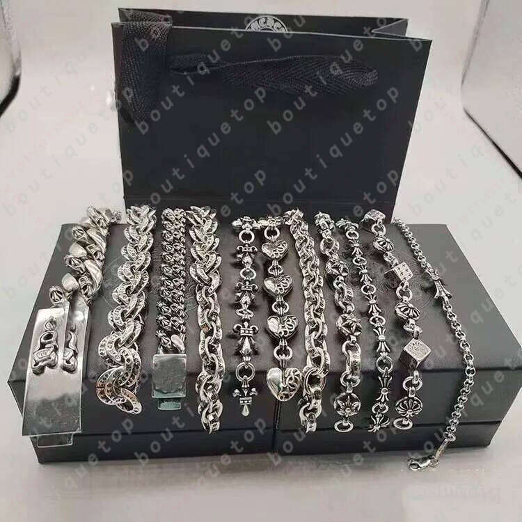 Fashion Cross Bangles Designer chrome Thai Silver Classic Unisex Bracelet High quality Hip hop Vintage Cross Dice Detail women men Accessory chrono b39