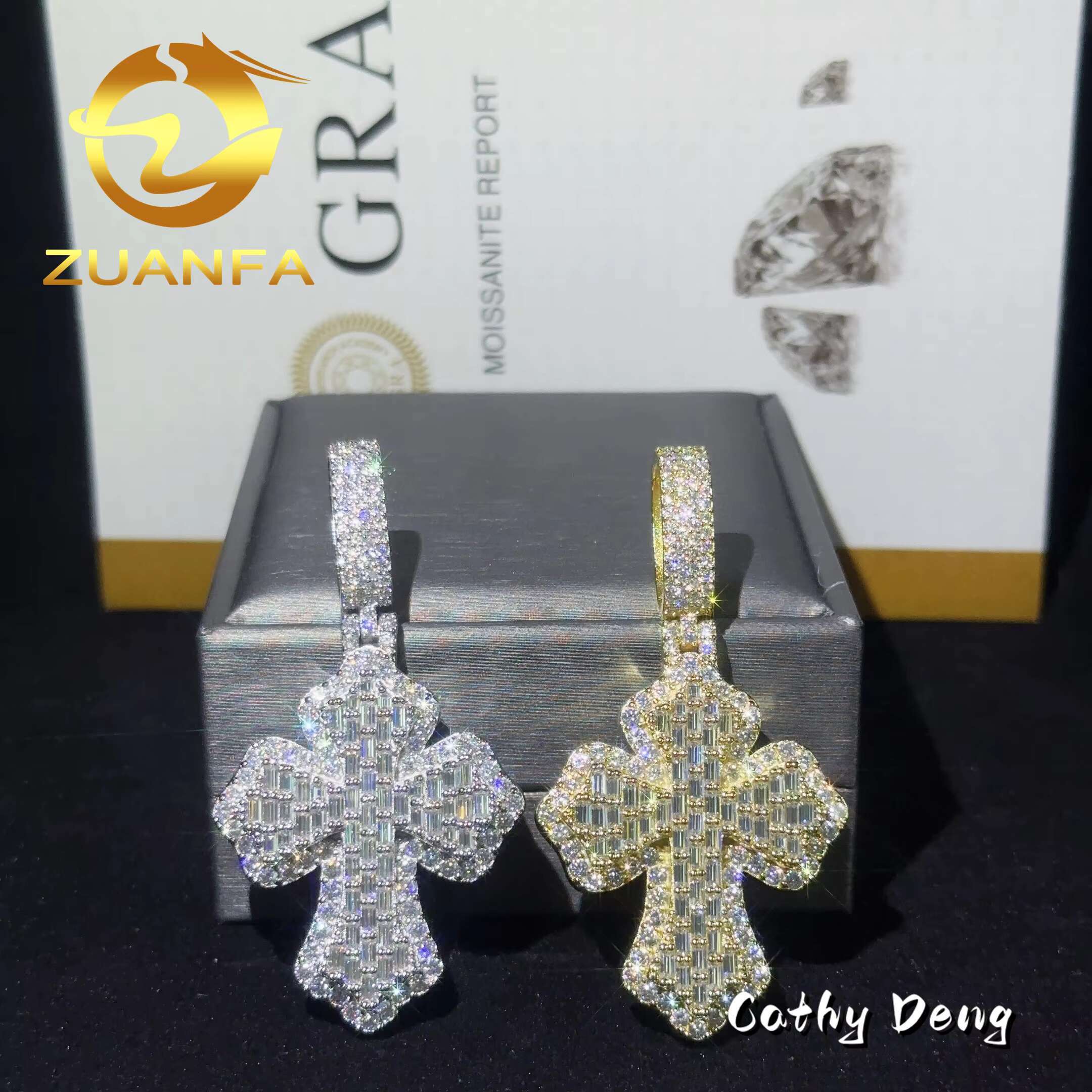 Read Shipping Hip Hop Jewelry Cross Pendant Silver 925 Iced Out Baguette Cut Moissanite Cross Pendant With Stainless Steel Chain