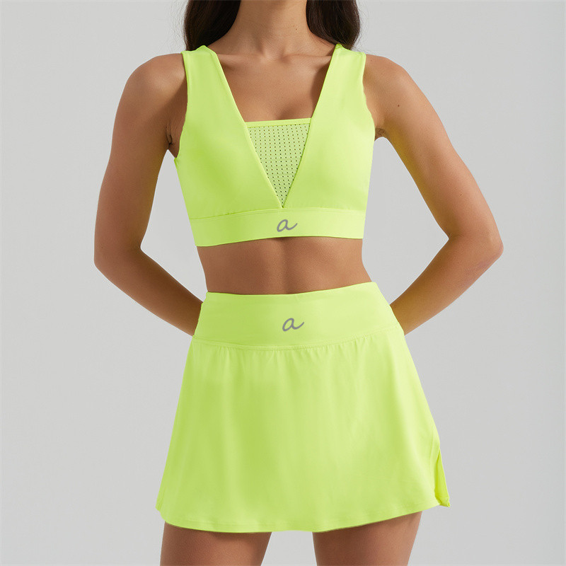627KK Yoga Skirt Set Women Two Pieces Tank Tennis Skirts Suit Gym Sets V Neck Sports Two Piece Fitness Workout Sports Tracksuit BFA4020+BFS3020