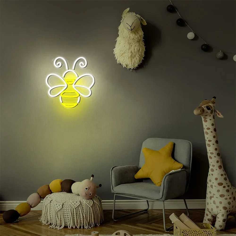 Bee Neon Sign Honey Neon Light Sign LED Animal Neon Lamps for Wall Hanging Bedroom Child Room Playground Shop Decor GiftXJ250626