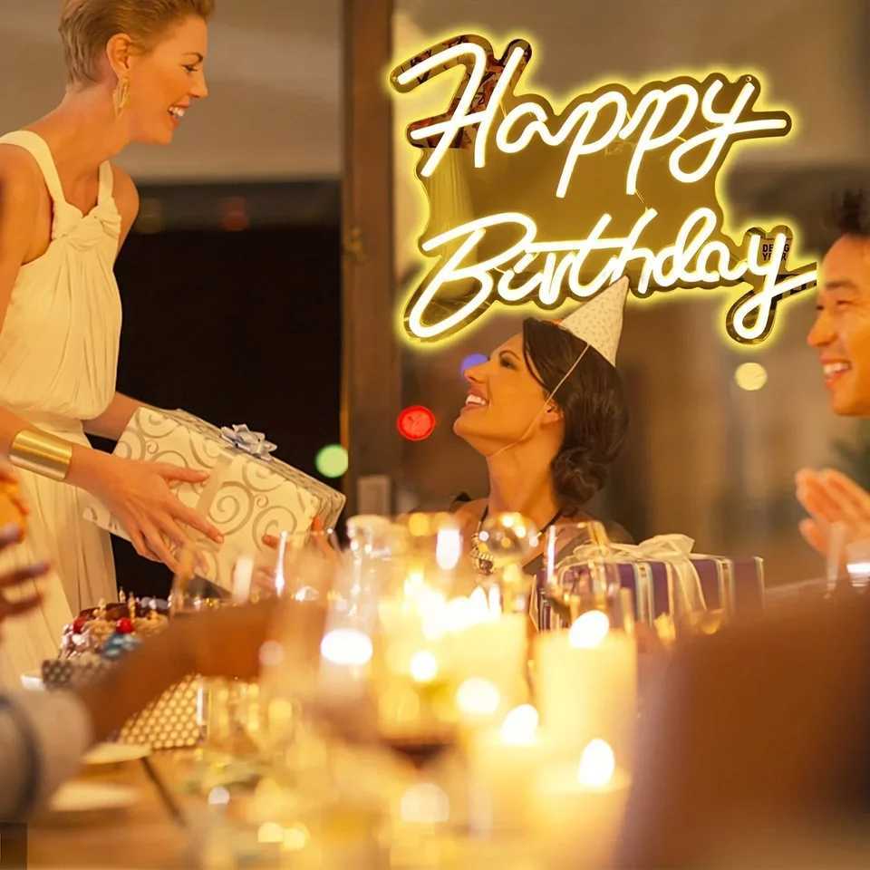 Happy Birthday Neon Sign Neon Happy Birthday Sign for Wall Decor Wall Neon Sign with Dimmable Switch Birthday Party Supplies XJ250626