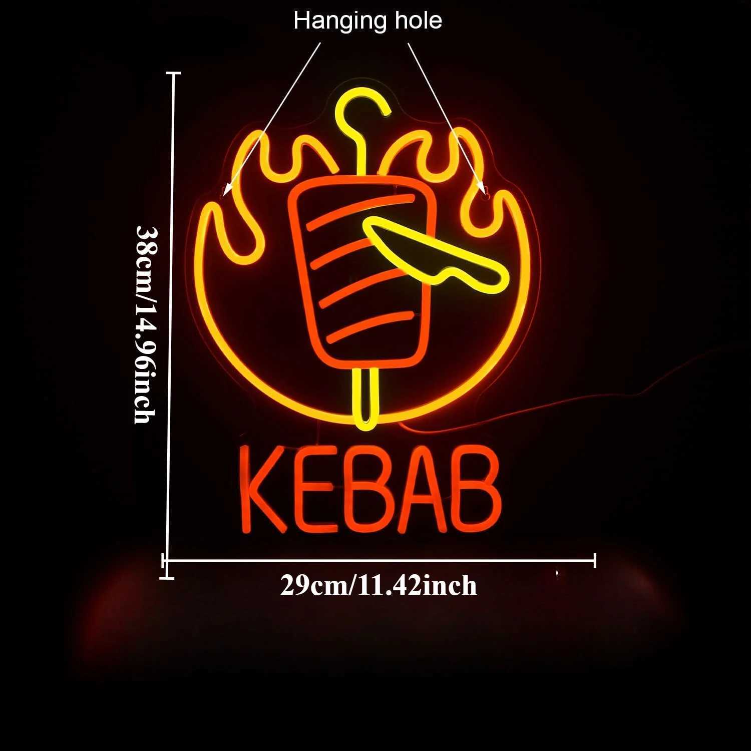 Kebab Neon Sign LED Neon Light Sign USB Powered for Game Room Man Cave Club Bar Shop Wall Birthday Halloween Party Decor Gifts XJ250626