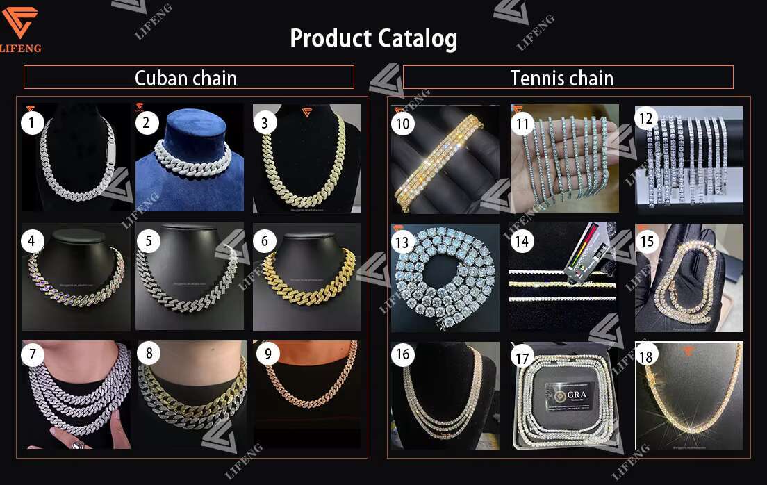 2025 New Design Luxury Fashion Jewelry 8mm Micro Pave 925 Silver Moissanite Diamond Hip Hop Tennis Chain Women Necklace Charms