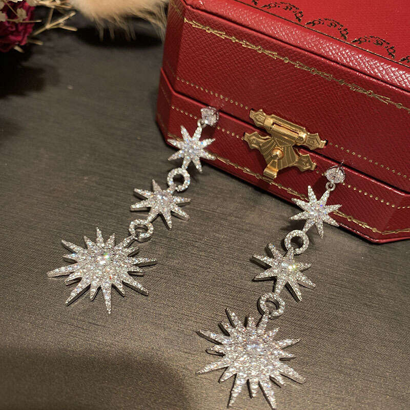 Moissanite suower octagonal star super fairy tassel long floral earrings for women