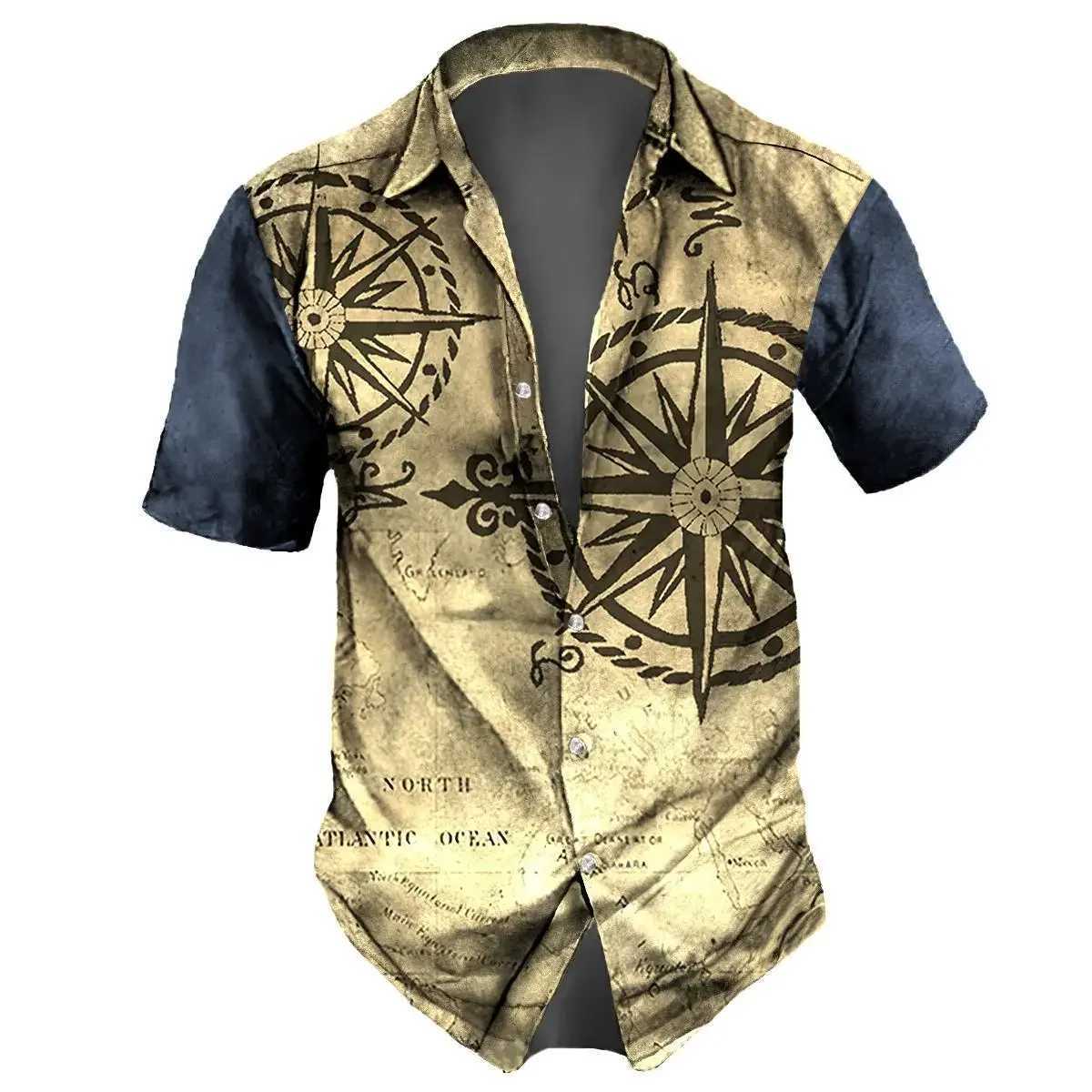 Retro Mens Shirt 3D Nautical Print Short Sleeve Shirt Summer Casual Top Loose Oversized Hawaiian Shirts For Men 2024 New Tops W250627