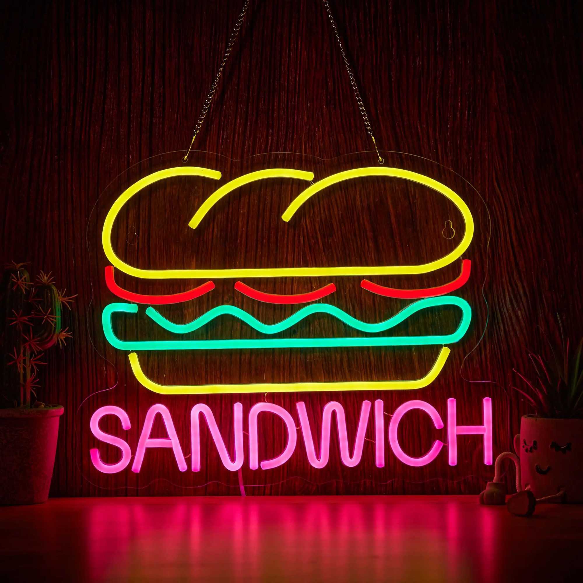 Burger Sand Hamburger Neon Sign - LED Light USB Powered Fast Food Decor for Home Restaurant Bar Kitchen Wall ArtXJ250626