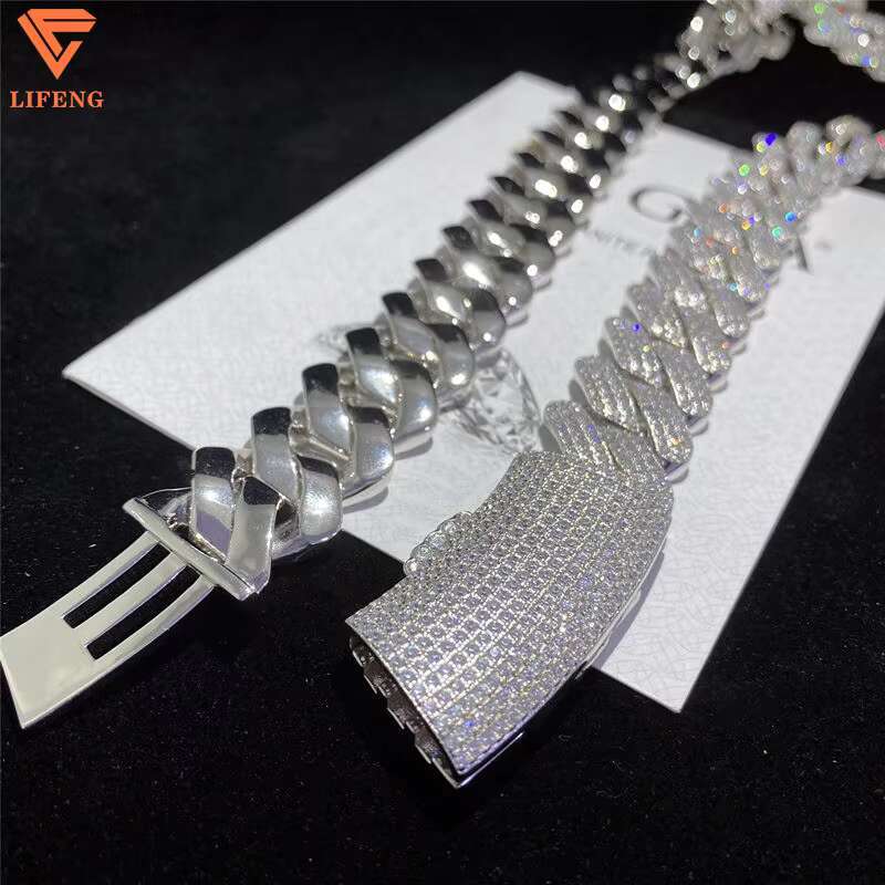 14MM Full Iced VVS Moissanite Cuban Link Necklace 925 Sterling Silver Bling Diamond Hip Hop Jewelry for Men D Color