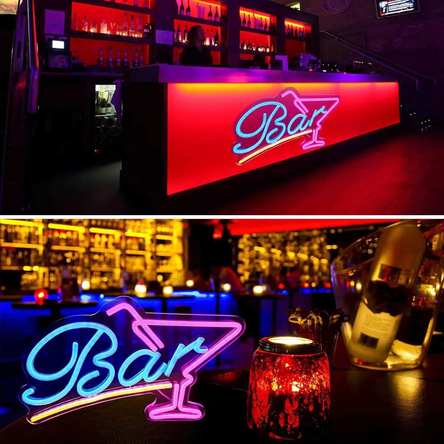 Bar Neon Sign LED Bar Sign Neon Light USB Powered 14.96x9.06 Inches Bar Decoration for Home Bistro Party Club Wall Decoration XJ250626