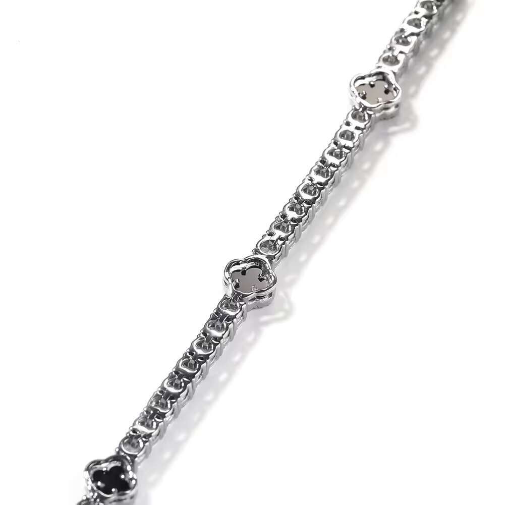 Fashion Jewelry Women Men 4mm Hypoallergenic moissanite VVS1 Diamond Black 4 Four Leaf Clover Tennis Necklace