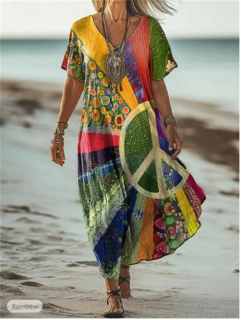 D6272New style printed summer loose new style V-neck short-sleeved dress v-neck