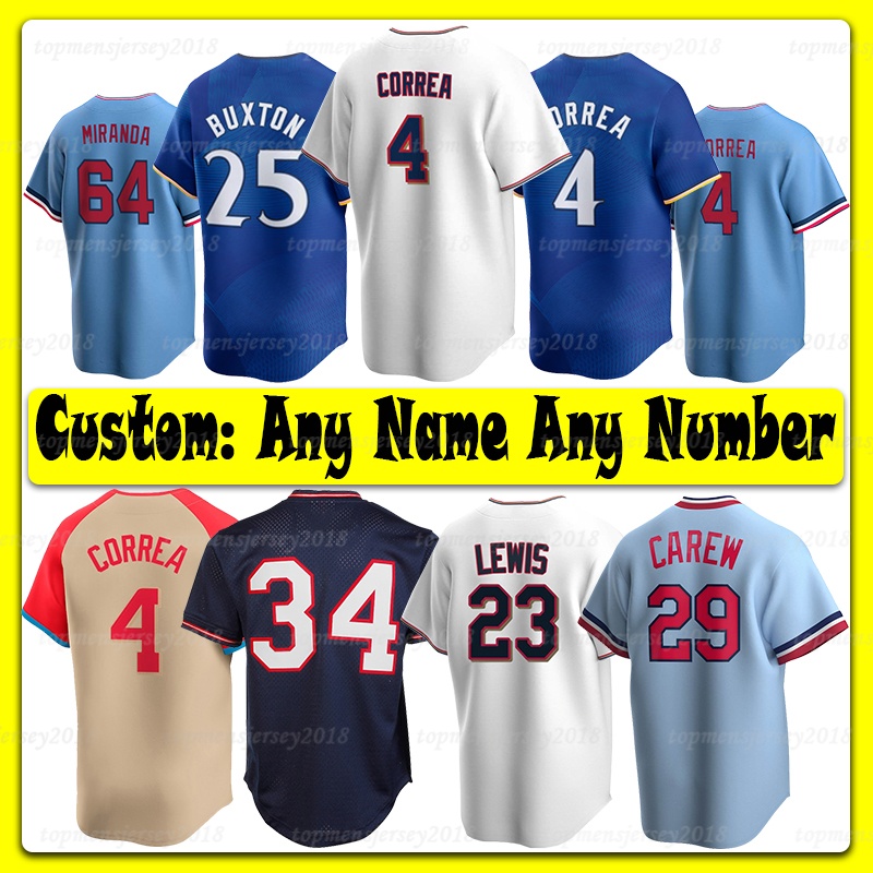 23 Royce Lewis Baseball Jersey Minnesotass 4 Carlos Correa Twins Byron Buxton Joe Ryan Edouard Julien Christian Vazquez Willi Castro Kirby Puckett Rod Carew Blewett
