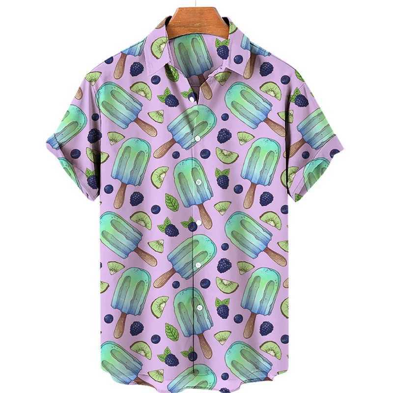 Summer Hawaiian New 3D Ice Cream Printing Shirts Men Fruits Graphic Lapel Shirt Kid Fashion Funny Short Shirts Vintage Y2k Shirt W250627