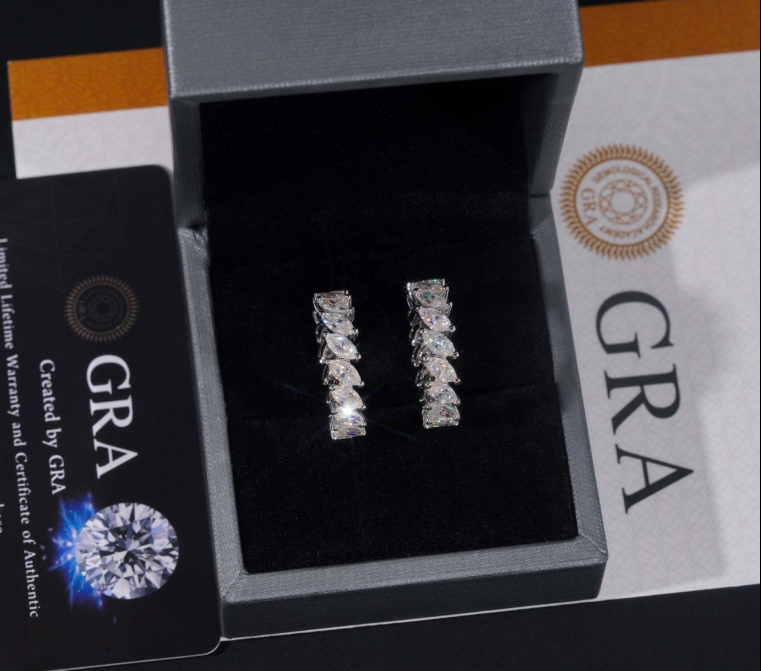 Pass Diamond Tester 925 Sterling Silver Marquise Hip Hop Eternity Band Moissanite Diamond Ring