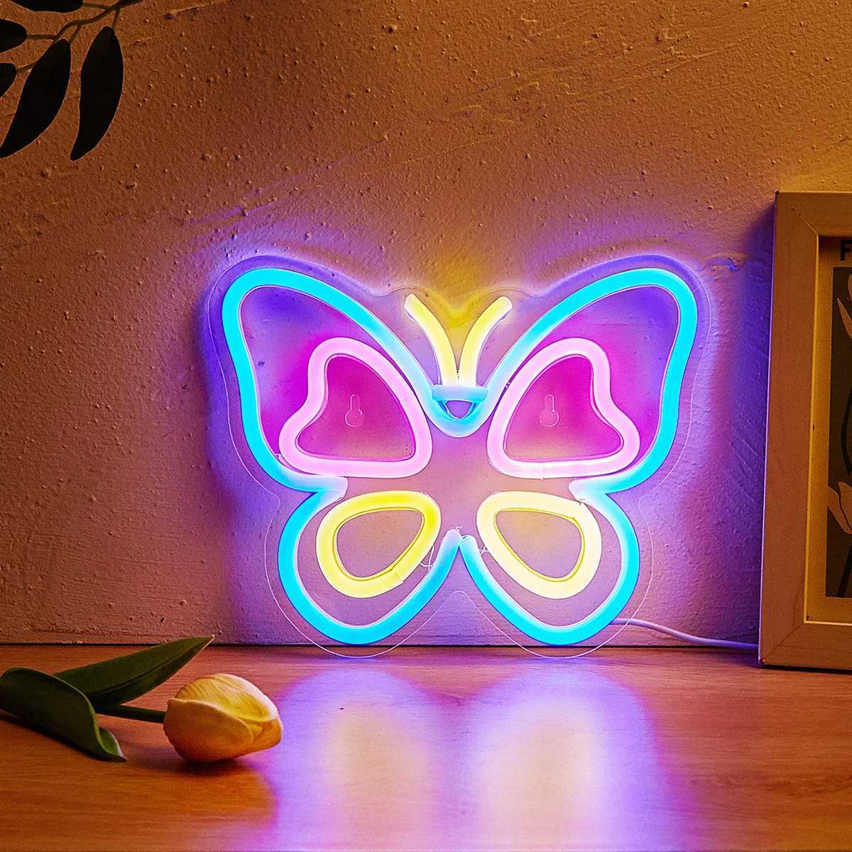 Chi-buy LED Neon Butterfly USB Powered Neon Signs Night Light 3D Wall Art Game Room Bedroom Living Room Decor Lamp SignsXJ250626
