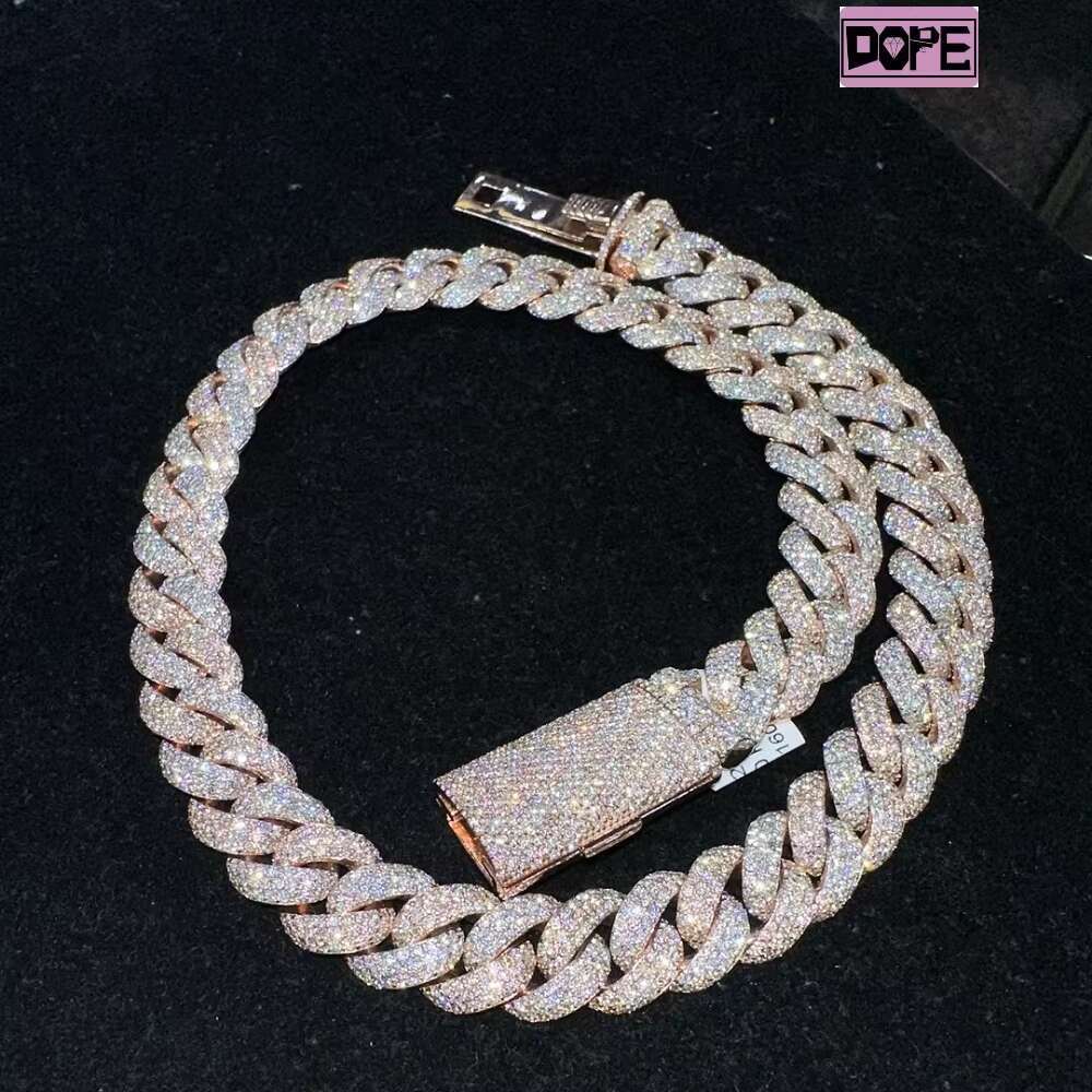 Luxury 18mm Cuban Link Chain Necklace Iced Out Hip Hop White Gold Plated S925 Silver Moissanite Cuban Chain
