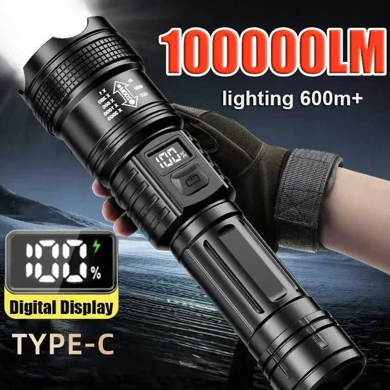 10000LM High Power LED Flashlight Rechargeable Long Range Zoom Tactical Torch Light Outdoor Emergency Camping Fishing Lantern W250701