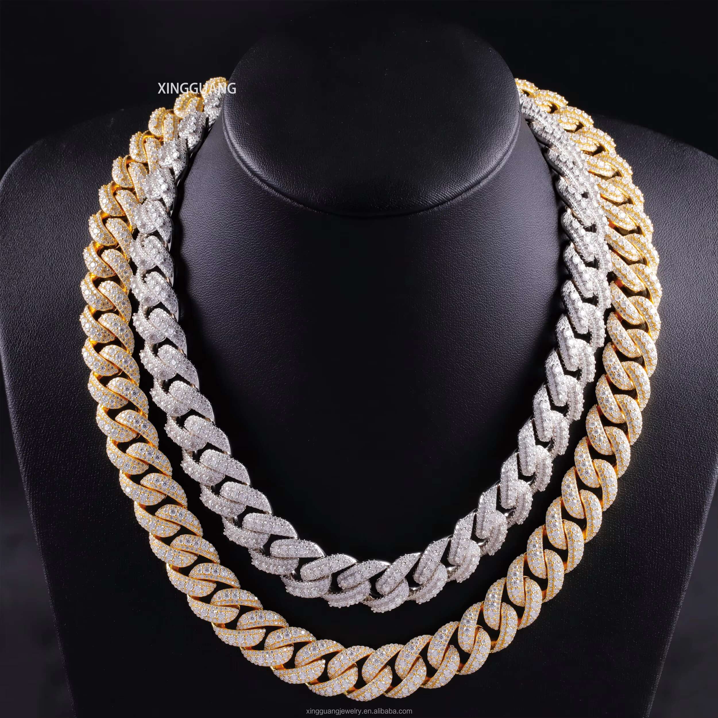 Hip Hop 14/16/18MM Full Iced Out Large Moissanite in the Middle Chain S925 18K Gold Plated VVS Diamond Cuban Link Chain Necklace
