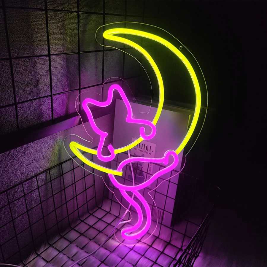 Moon And Cat Neon Signs Cartoon Led Signs Personalized Home Decor Lights Used For Art Arcade Decor In Bars And Game Rooms.XJ250626