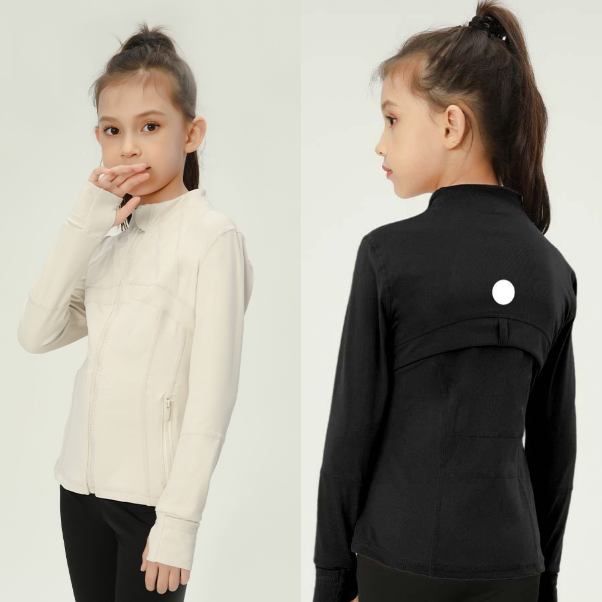 UU-L3215 Kids Tight-Fit Sports Breathable Yoga Sportswear with Stand-Up Collar Girls Dual Fabric Tunic Jacket for Gym Activities