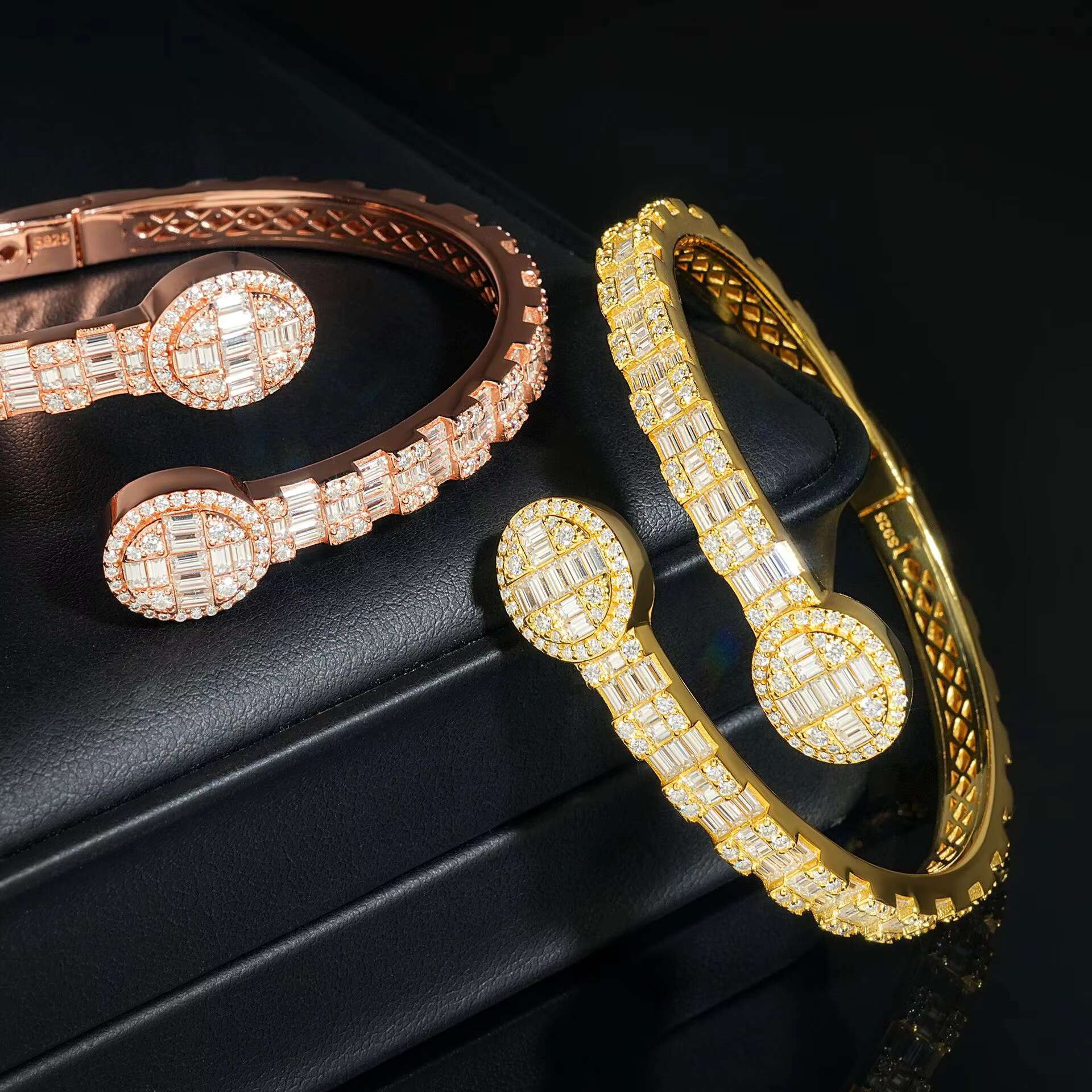 Hot Sale Hip Hop 925 Sterling Silver Fine Jewelry Iced Out Vvs Moissanite Baguette Diamond Bracelet Bangle