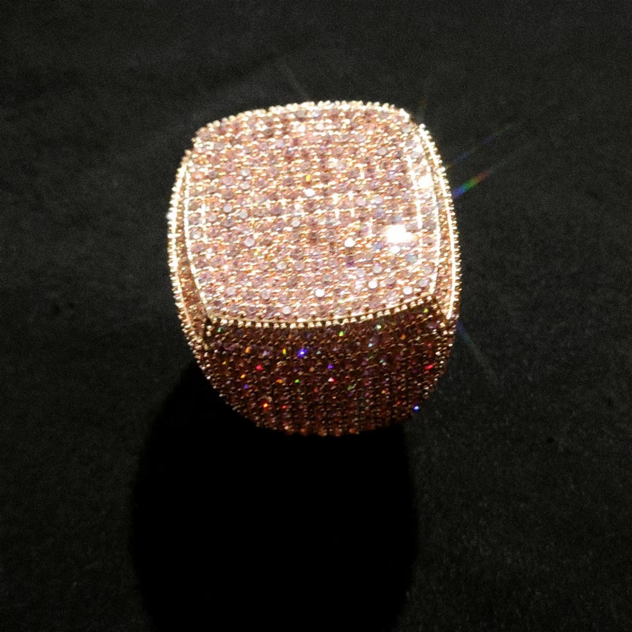 Luxury VVS Moissanite Iced Out Hip Hop Square Ring Edgy Trendy Versatile Bling Statement Jewelry Passes the Diamond Tester