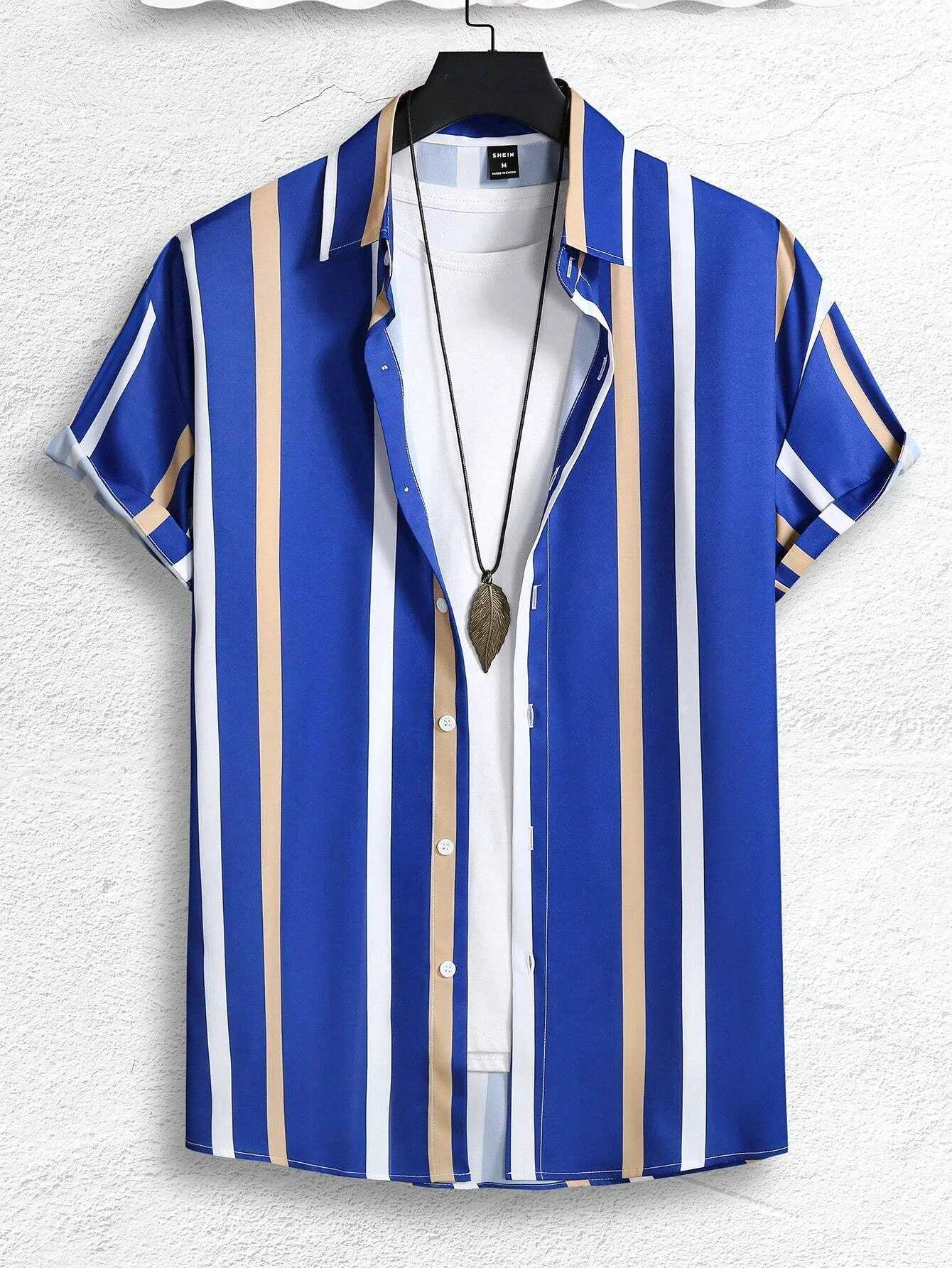 Mens Womens Stripe Print Design Shirt Tops Short Sleeve Shirts Casual Fashion Casual Button Short Sleeve Tops W250627