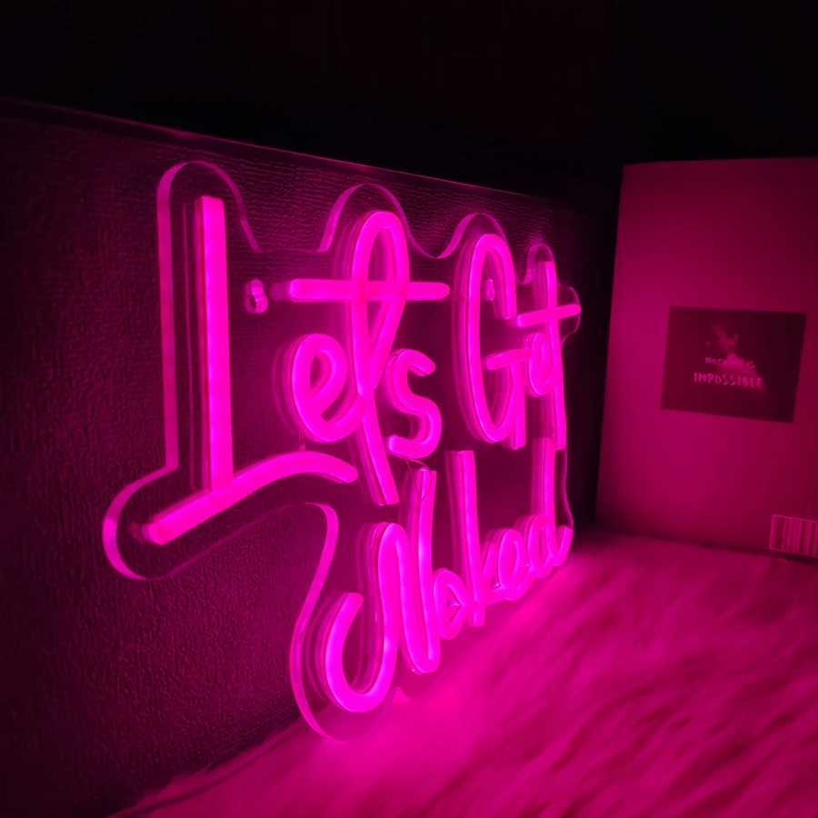 LetS Get Naked Neon Sign LED Neon Sign Powered By USB Pink Letter Sign Suitable For Bedroom Home And Hotel Wall Decor. XJ250626