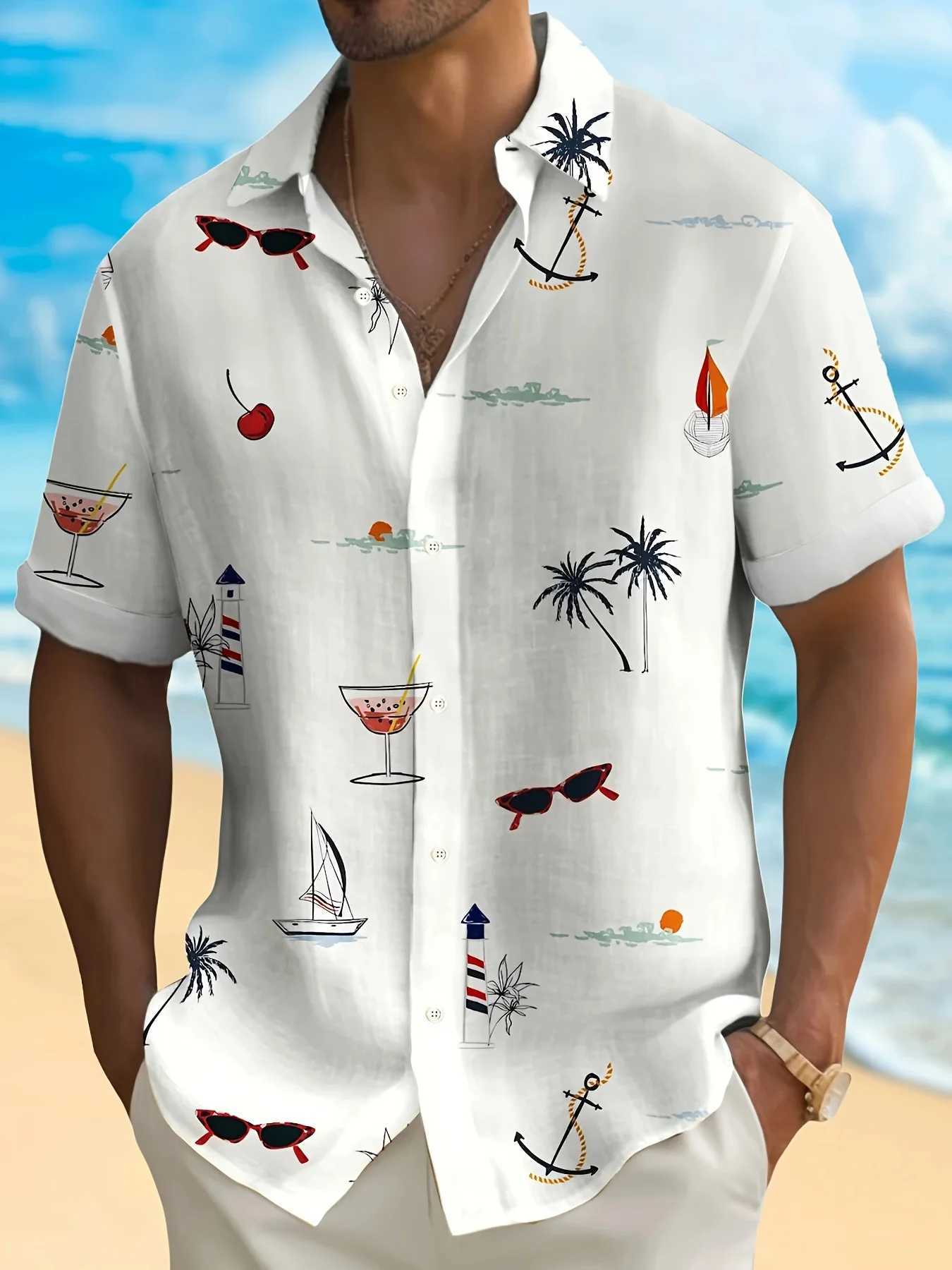 Hawaiian Fun Shirt Men 3D Printed Summer Loose Hawaiian Beach Top Casual Short-sleeved Lapel Shirt Street Mens Clothing W250627