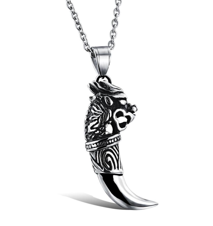 Man Wolf Tooth Necklace Pendant For Men Boy Fashion Brave Wolf Tooth Dragon Stainless Steel Vintage Jewelry Necklaces GX9433011792