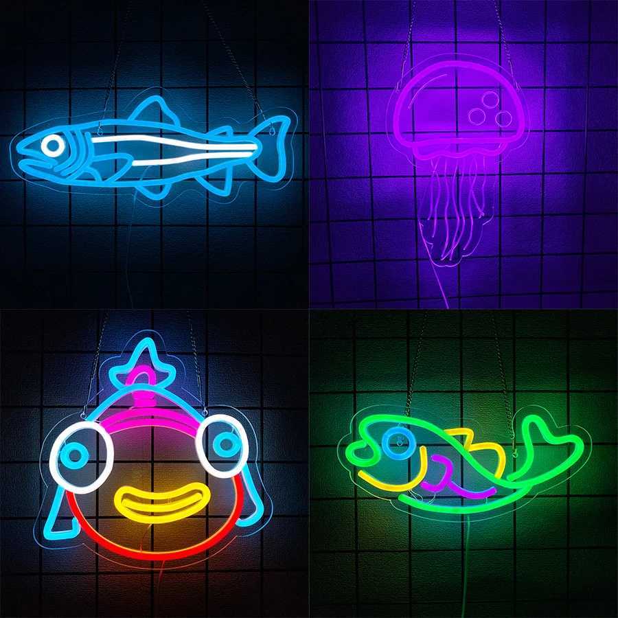 Jellyfish Neon Sign for Wall Decor Under The Sea Night Lamp Fish for Lamp Night Light Ocean Theme Birthday Decoration Room Decor XJ250626