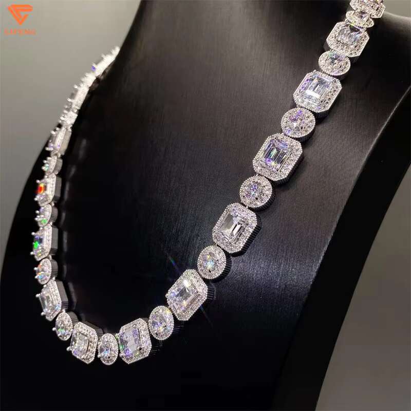2025 New Design Luxury Fashion Jewelry 8mm Micro Pave 925 Silver Moissanite Diamond Hip Hop Tennis Chain Women Necklace Charms