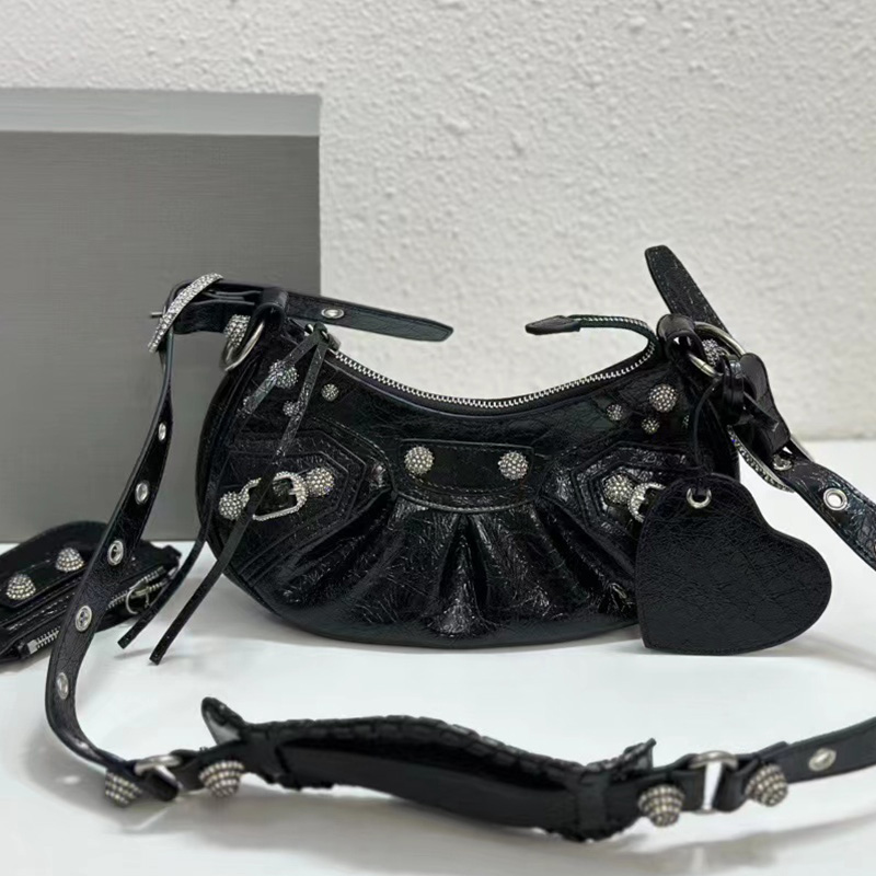 Fashion Rivet Le Cagole diamonds bag Classic motorcycle bag With Diamond Cagole Armpit Dumplings Crescent Buns Shoulder Bags