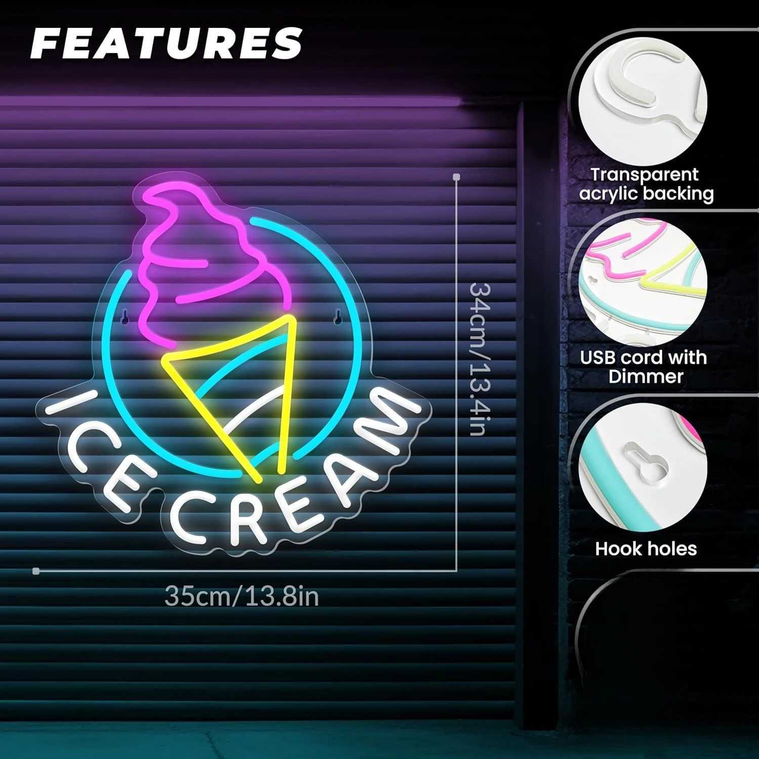 Ice Cream Neon Sign for Wall Decor Led Neon Sign for Ice Cream Shop Birthday Christmas Party Bedroom Bar Drink Shop Wall DecorXJ250626