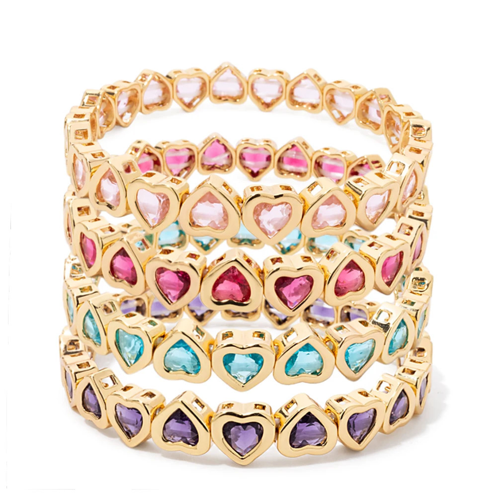 Gold Color Love Bangle For Women Rhinestone Peach Elastic Bangle 250626