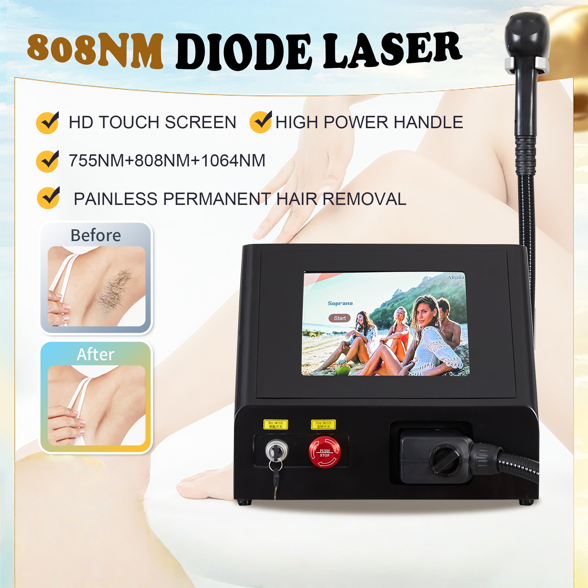 Desktop 808NM 3 wavelength Diode Laser Hair Removal Machine Freezing Point Painless Permanent Depilation Skin Rejuvenation Beauty Device