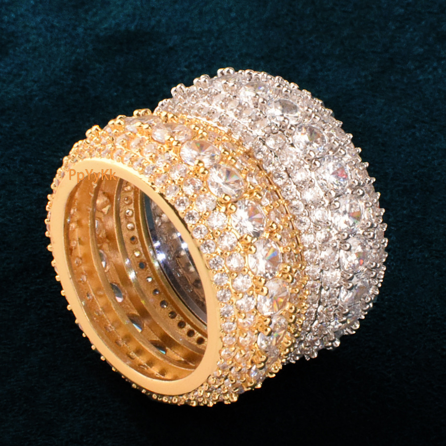 Luxury Gold Plated VVS Moissanite Iced Out Hip Hop Edgy Niche Circle Ring Bling Jewelry - Free Shipping Pass the diamond tester
