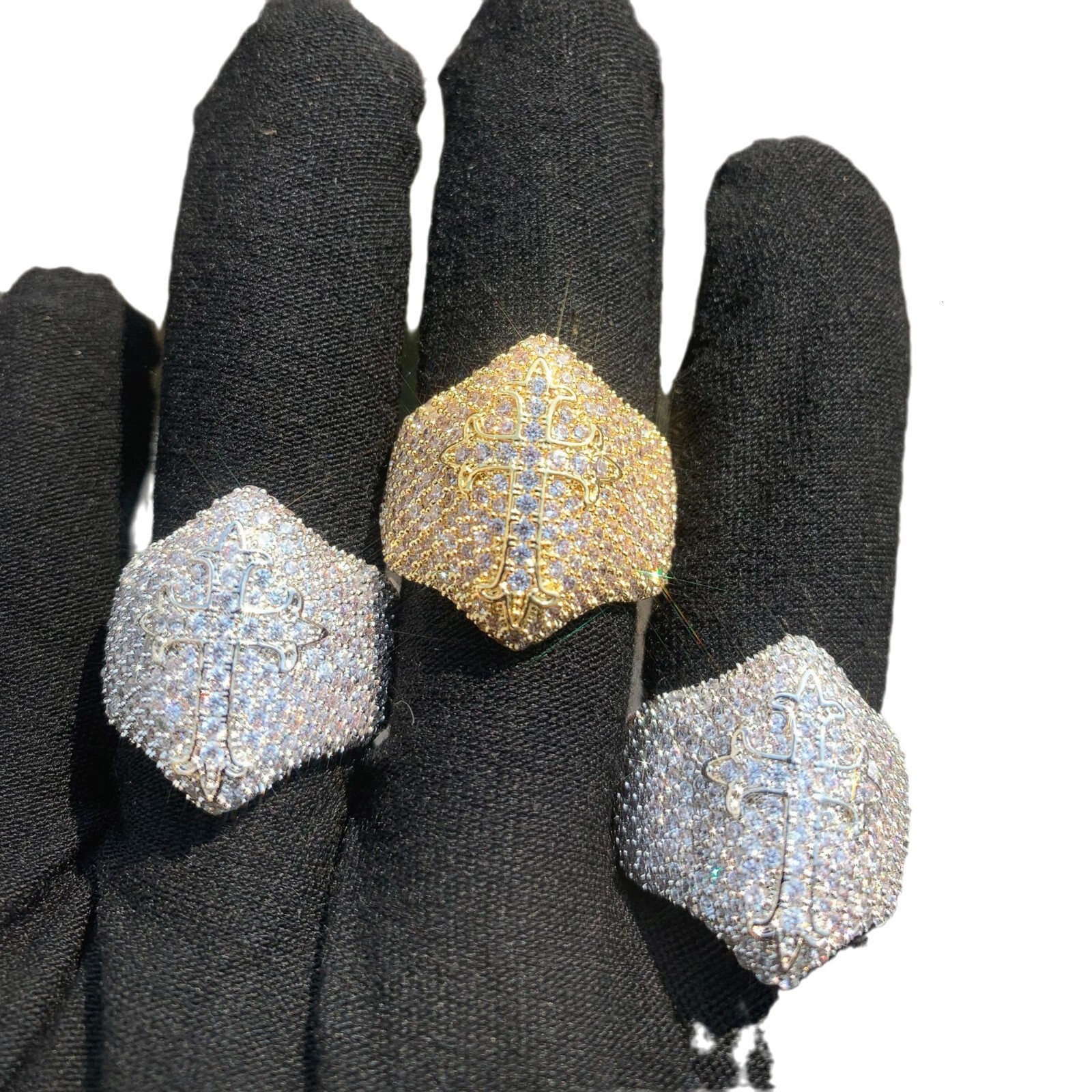 Luxury VVS Moissanite Iced Out Hip Hop Cross Ring Edgy Trendy Premium Men's Bling Jewelry Passes the Diamond Tester