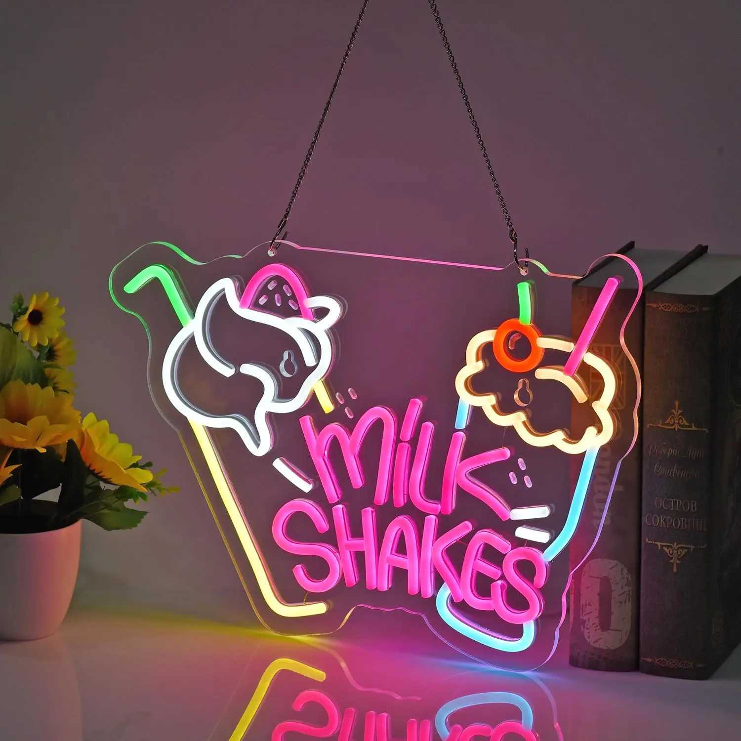 Milk Shakes Neon Sign LED Neon Lights Sign for Wall Art Decor for Food Drink Ice Cream Shop Frozen Yogurt Bar Bubble Tea StoreXJ250626