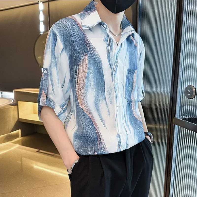 Colorful Half Sleeve Mens Shirt Male Shirts with Pocket High Quality Luxury Slim Fit Fashion Man 2025 Tops Silk Summer Sale W250627