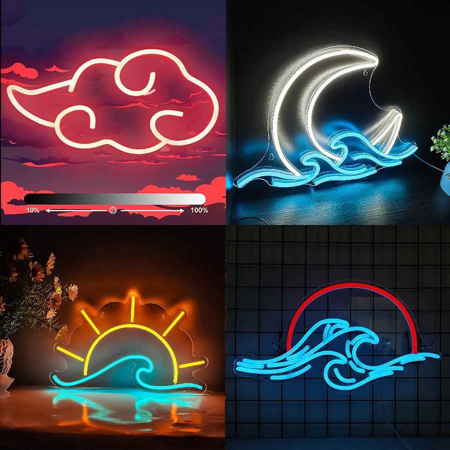 Sunrise Sunset Neon Sign Moon over Sea LED Light Twilight Wave Wall Signs for Room Decor Anime Neon Light Acrylic Cloud Sign XJ250626