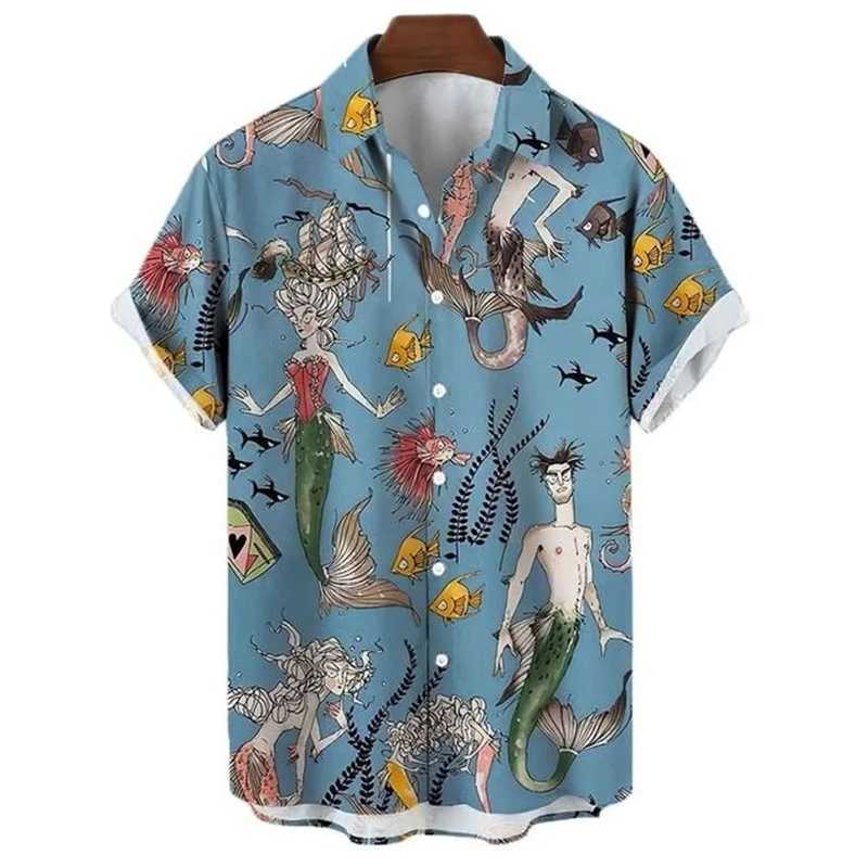 2023 Summer Oversized Hawaiian High Quality Shirt Mens Designer Clothes Sailor Streetwear Mermaid Beach Outdoors Short Sleeve W250627