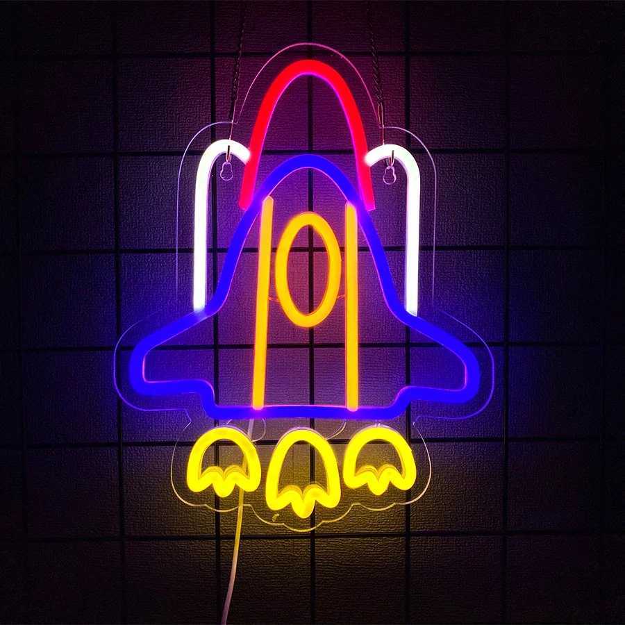 Animation Theme Neon Sign Spacecraft Rocket Color Icon USB Powered Used for Room Bar Game Room Art Decor Gifts for Friends. XJ250626
