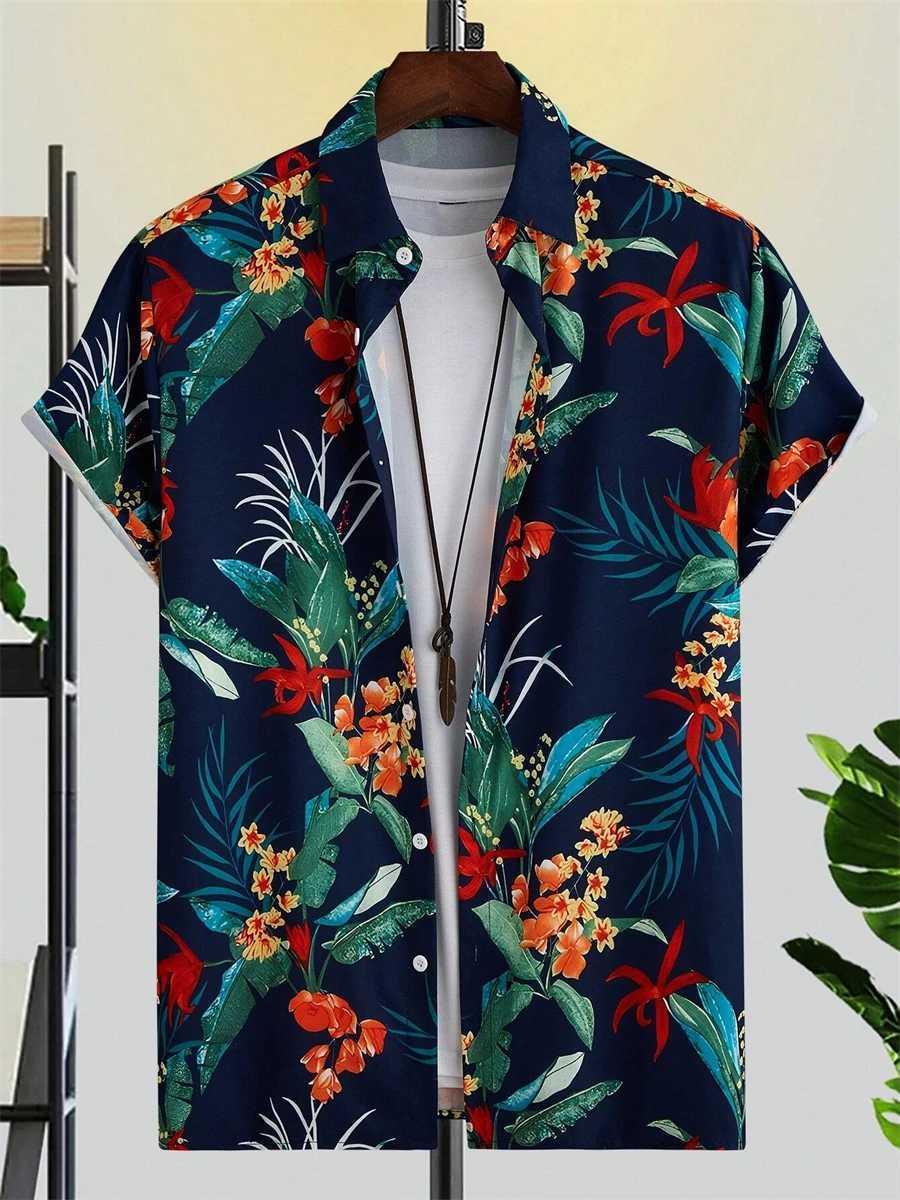 Hawaiian Shirt Flower Pattern Shirt Summer Mens 3D Print Blouse Casual Harajuku Summer Loose Shirts Short Sleeve Lapel Tops W250627