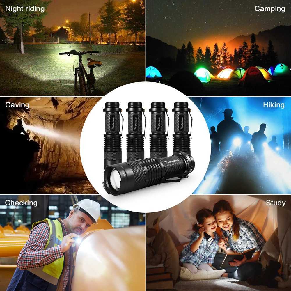 5 PCS Mini Brightest LED Flashlight Tactical Flashlights Powerful LED Torch Zoomable Flashlamp Powered by AA batteries or 14500 W250701