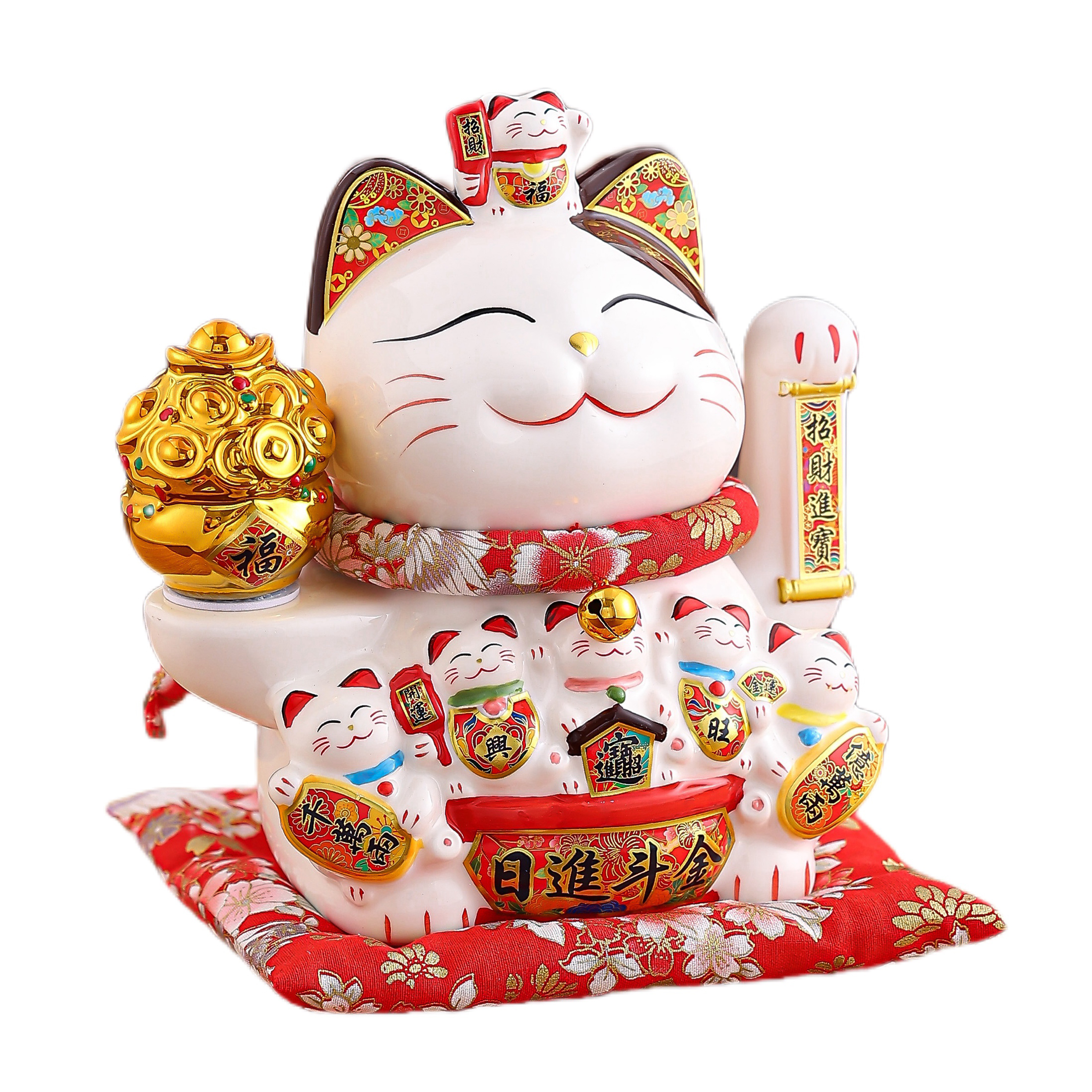Large Zhaocai Cat Living Room Decor with Automatic Motion - Symbolize Riches & Prosperity With Realistic Design Automatic Waving Gold Ingot Cat for Ab