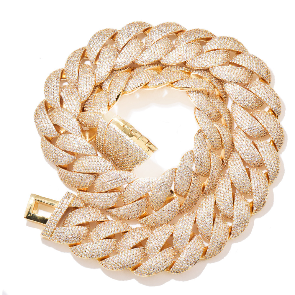 20mm Luxury VVS Moissanite Iced Out Hip Hop Crescent Cuban Chain Diagonal Clasp Bling Statement Necklace Passes the Diamond Tester