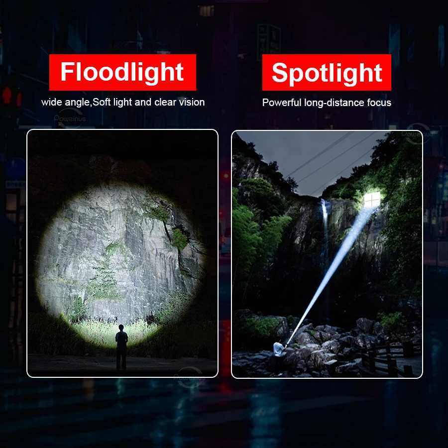10000LM Yksek Gl LED El Fenerleri 500M Yeni ABS Torch I USB arj Edilebilir El Feneri Su Geirmez D Mekan Kamp Feneri W250701