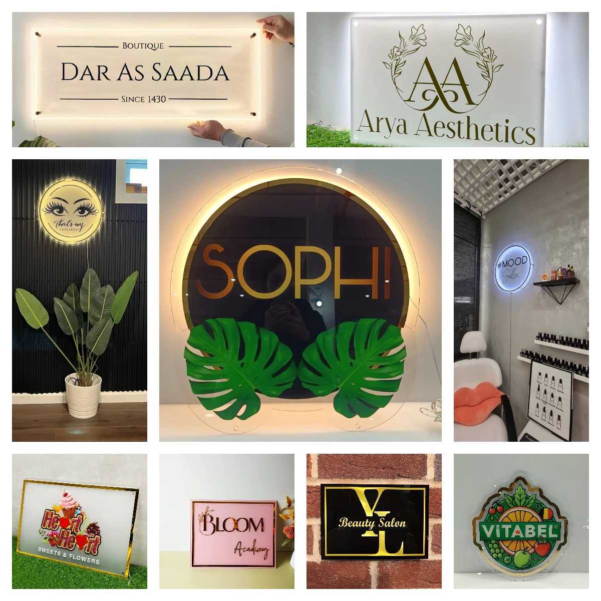 Custom LED Acrylic Signs Can UV Print Business Beauty Nails Salon Hair Studio Signage Company Office Name LED Neon Signs XJ250626