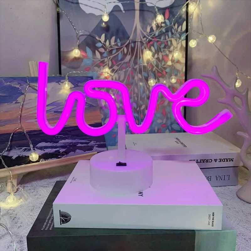 LOVE Neon Signs with Base LED Night Light Romantic Atmosphere Lamp for Wall for Lover Wedding Birthday Party Home Decor XJ250626